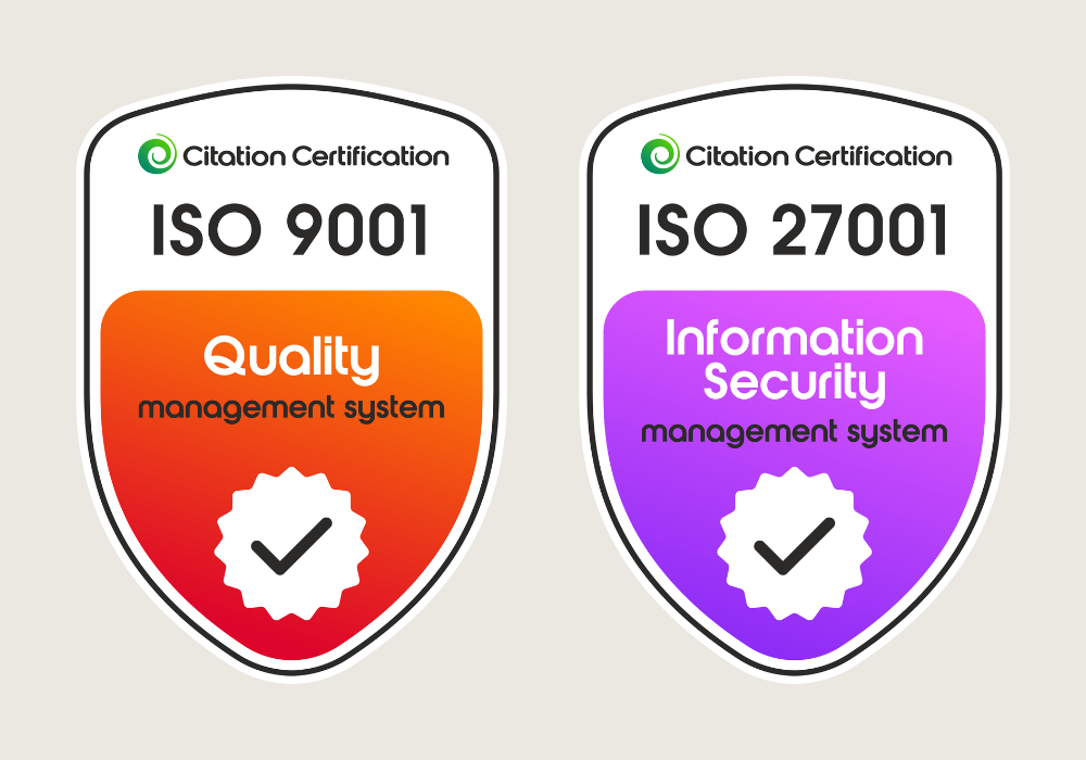 ISO 9001 and ISO 27001 certification badges
